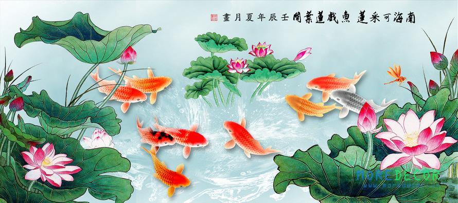 Tranh kính sen cá đẹp